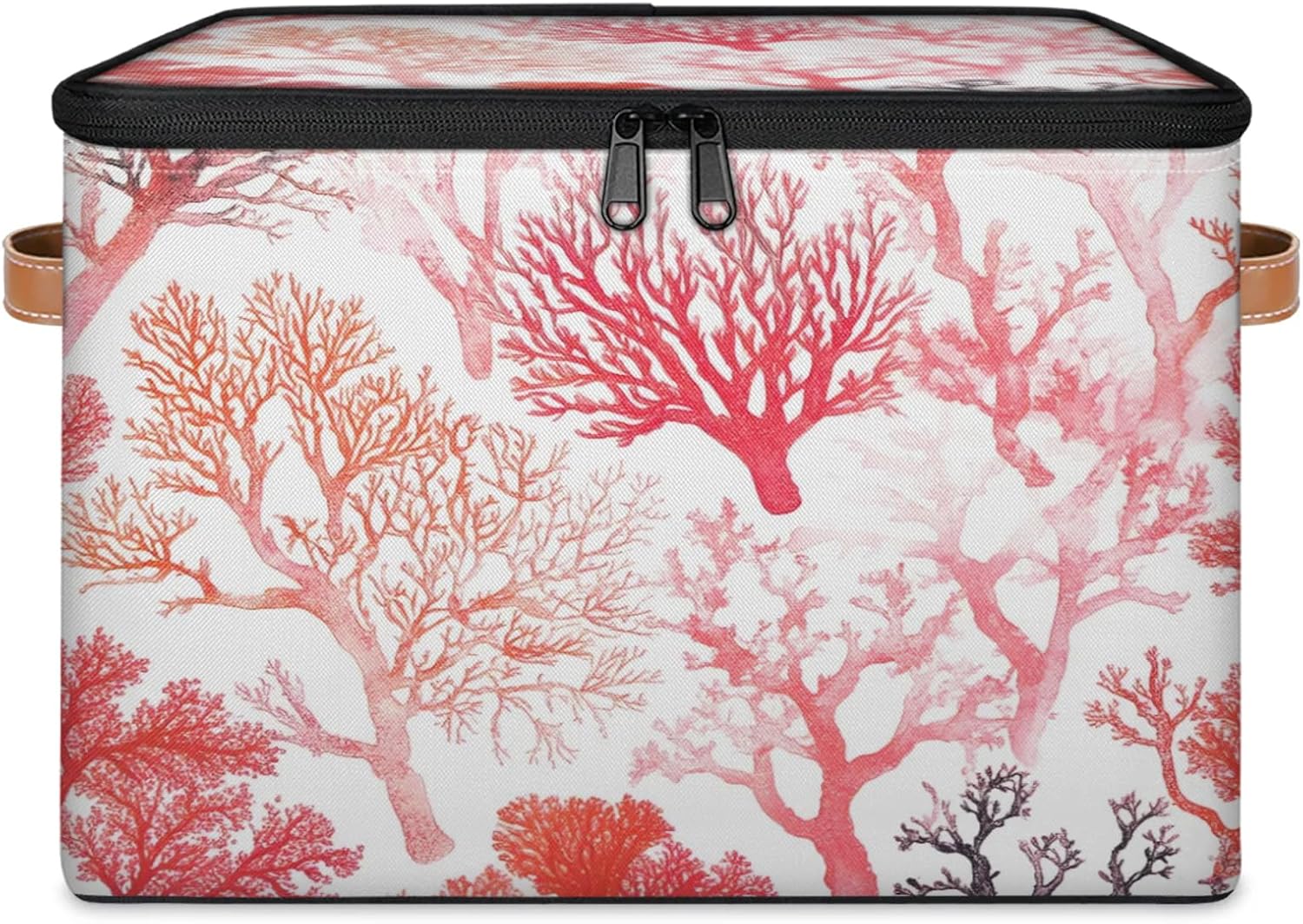 Coral Pattern Storage Box | Multi-Purpose Organizer with Zipper Lid & Side Handles | Storage Bin for Toys, Books, Clothes