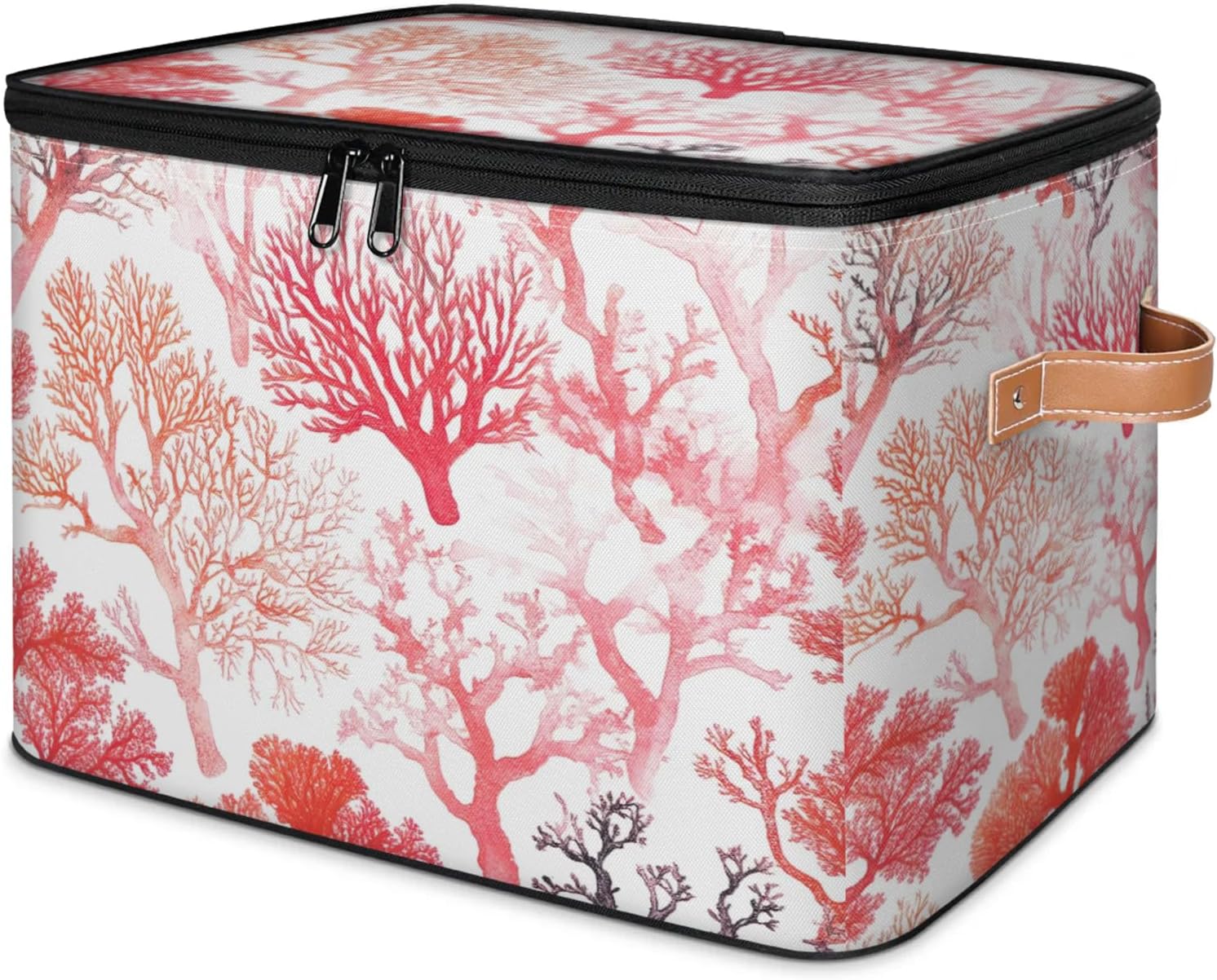 Coral Pattern Storage Box | Multi-Purpose Organizer with Zipper Lid & Side Handles | Storage Bin for Toys, Books, Clothes